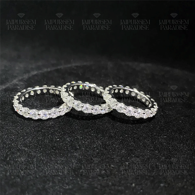 3mm 925 Sterling Silver Round Cut VVS Moissanite Eternity Band Ring