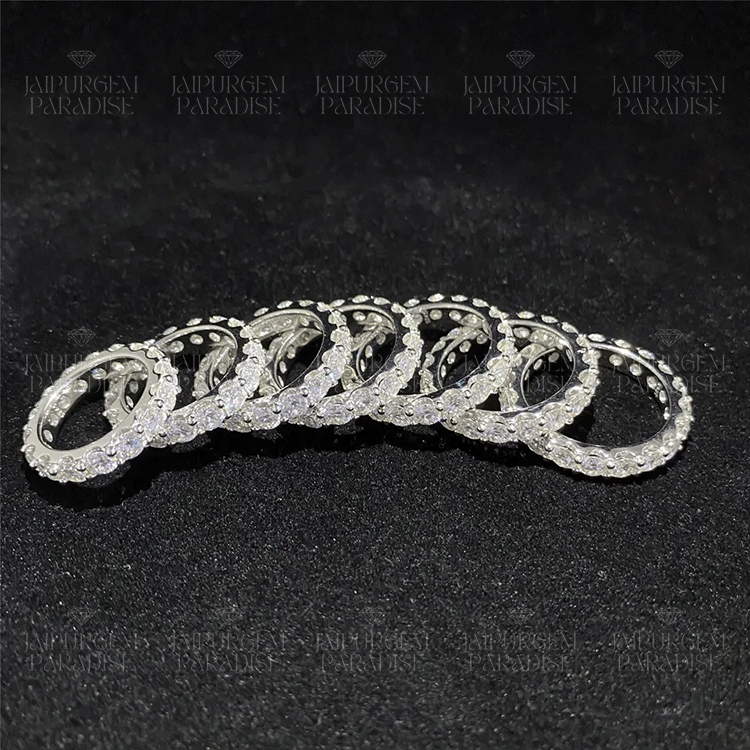 3mm 925 Sterling Silver Round Cut VVS Moissanite Eternity Band Ring