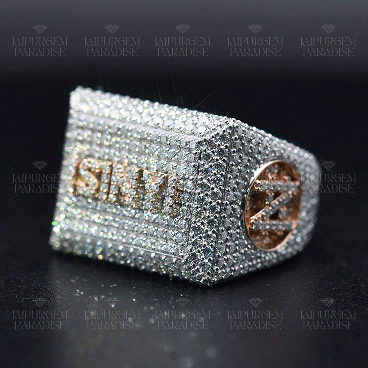 Iced Out Custom Logo Name Letter Moissanite Diamond Rapper Ring Men Jewelry