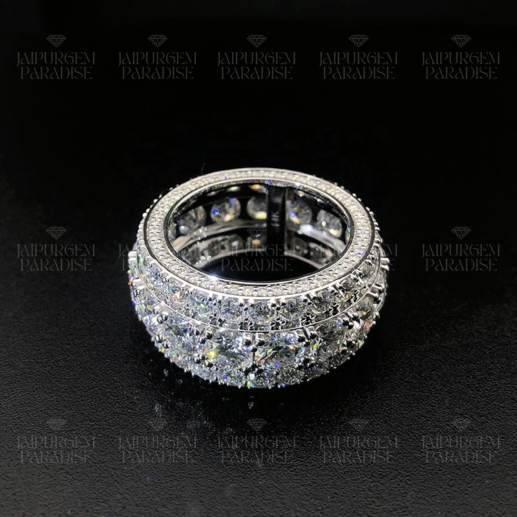 Fully Iced VVS 925 Sterling Silver Moissanite Statement Band Ring