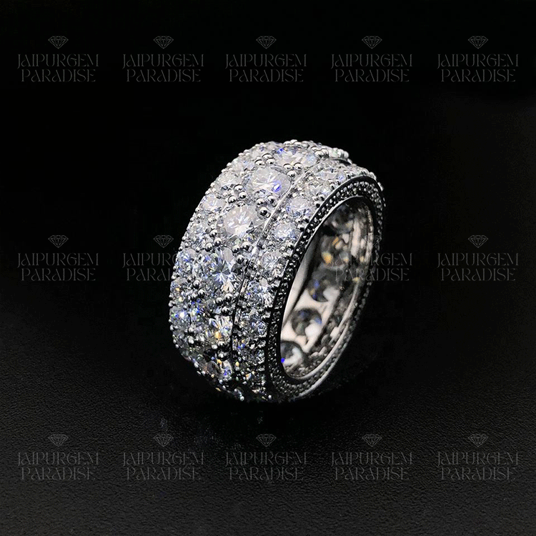 Fully Iced VVS 925 Sterling Silver Moissanite Statement Band Ring