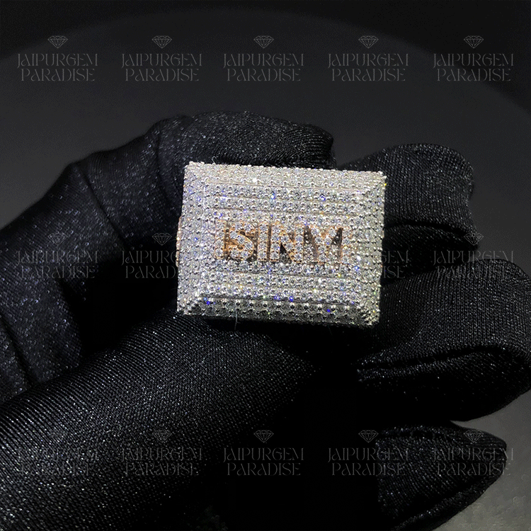 Iced Out Custom Logo Name Letter Moissanite Diamond Rapper Ring Men Jewelry