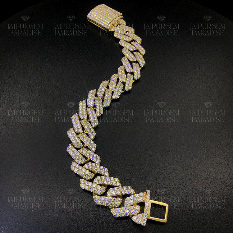 14mm HipHop Iced Out Silver Moissanite Diamond Cuban Bracelet