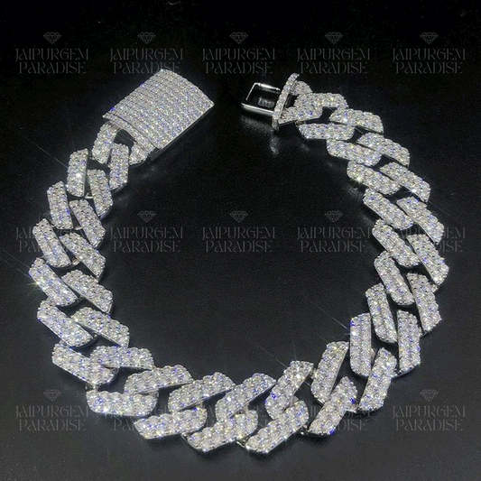 14mm HipHop Iced Out Silver Moissanite Diamond Cuban Bracelet