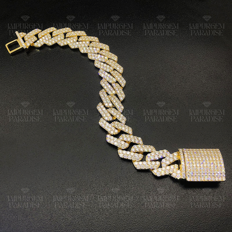 14mm HipHop Iced Out Silver Moissanite Diamond Cuban Bracelet