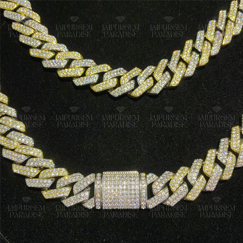 14mm Two Tone Iced Out Moissanite Gold Plated Cuban Link Chain