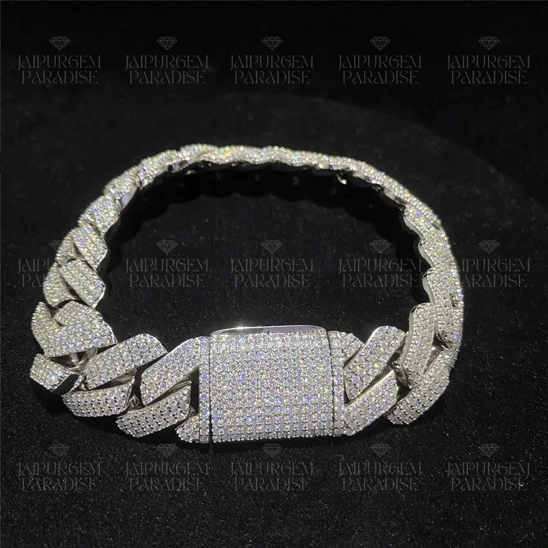 18mm Iced Out Silver Hip Hop Moissanite Cuban Bracelet