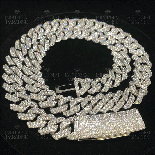 15mm Iced Out Cuban Link Silver Moissanite Hip Hop Jewelry