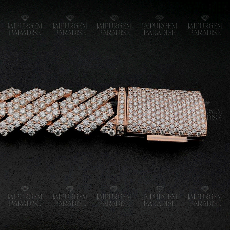 14mm Rose Gold HipHop Silver Iced Out Moissanite Diamond Cuban Bracelet