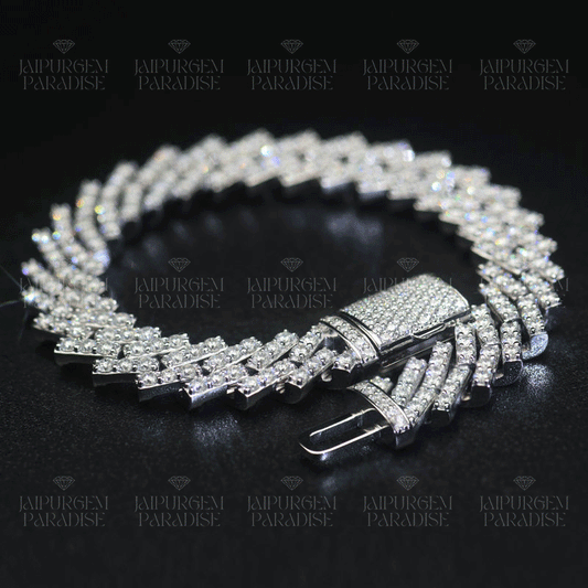 10mm HipHop Iced Out Silver Moissanite Diamond Cuban Bracelet