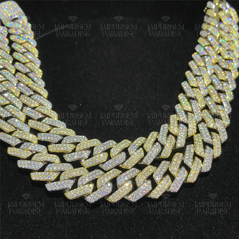 14mm Two Tone Iced Out Moissanite Gold Plated Cuban Link Chain