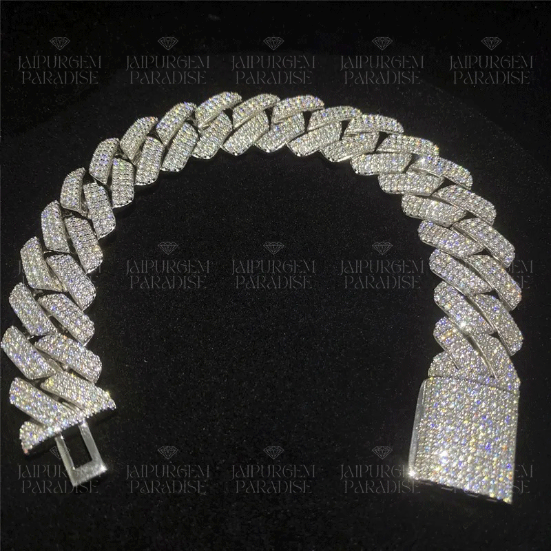 18mm Iced Out Silver Hip Hop Moissanite Cuban Bracelet