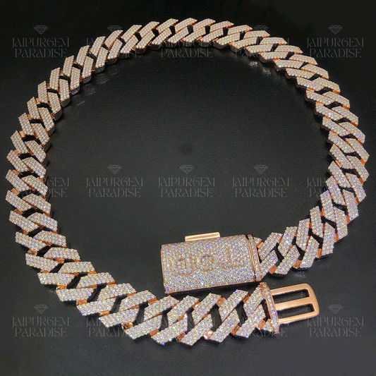 18mm Custom Clasp Rose Gold  Iced Out Moissanite Silver Cuban Chain