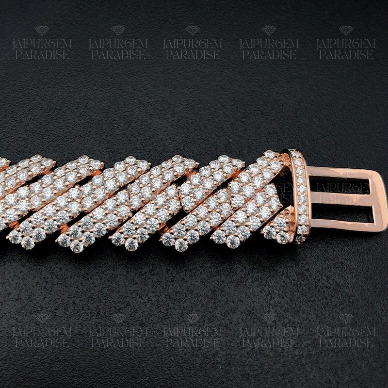 14mm Rose Gold HipHop Silver Iced Out Moissanite Diamond Cuban Bracelet