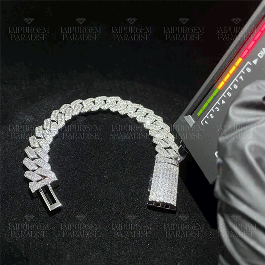 15mm Luxury Iced Out Silver Baguette Moissanite Hip Hop Bracelet