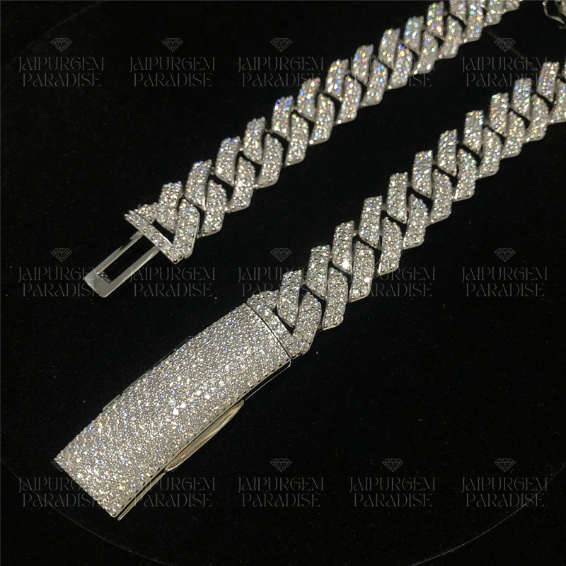 15mm Iced Out Cuban Link Silver Moissanite Hip Hop Jewelry