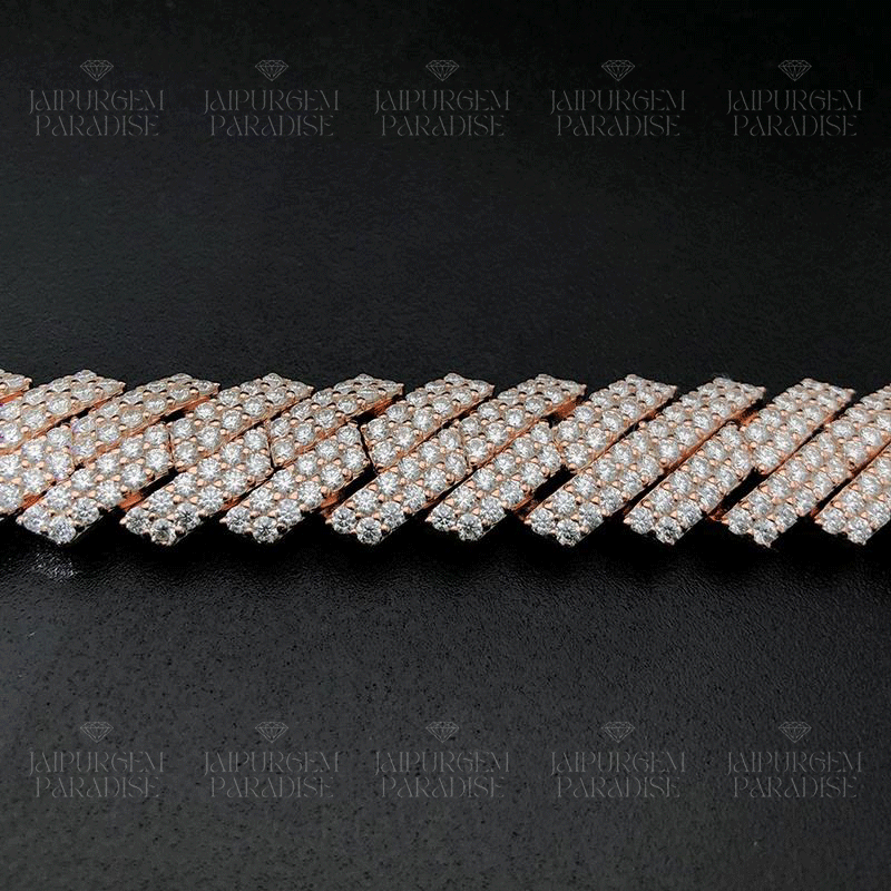 14mm Rose Gold HipHop Silver Iced Out Moissanite Diamond Cuban Bracelet