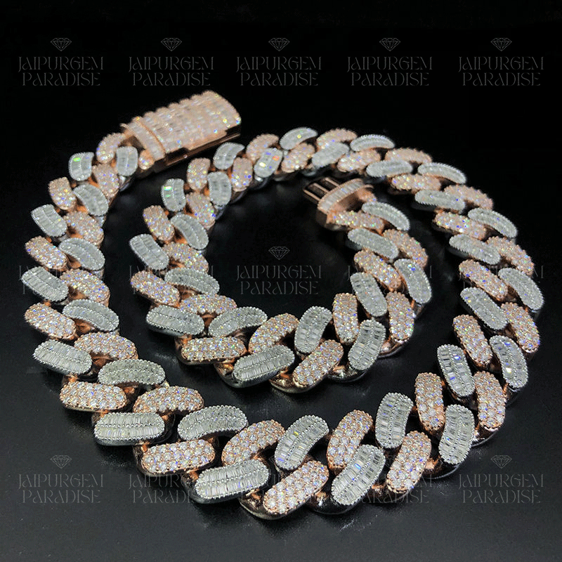 20mm Two Tone Iced Out Moissanite Rose Gold Plated Silver Cuban Chain