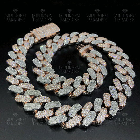 20mm Two Tone Iced Out Moissanite Rose Gold Plated Silver Cuban Chain