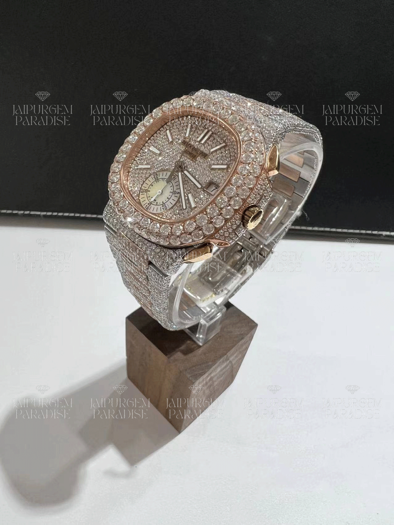 Luxury Two Tone Iced Out Automatic Movement Moissanite Diamond Hip Hop Watch