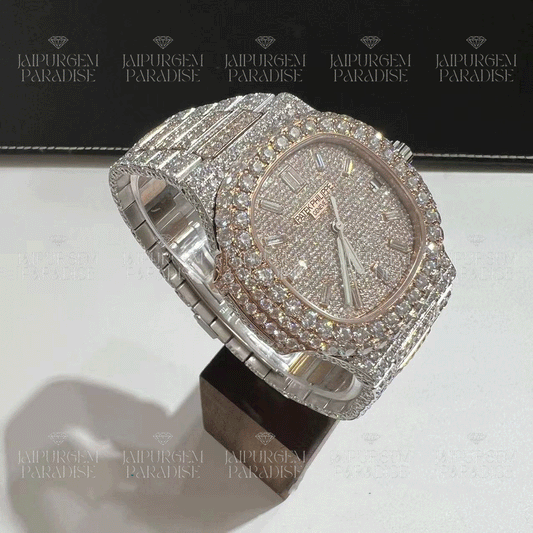 Luxury Two Tone Iced Out Automatic Movement Moissanite Diamond Hip Hop Watch