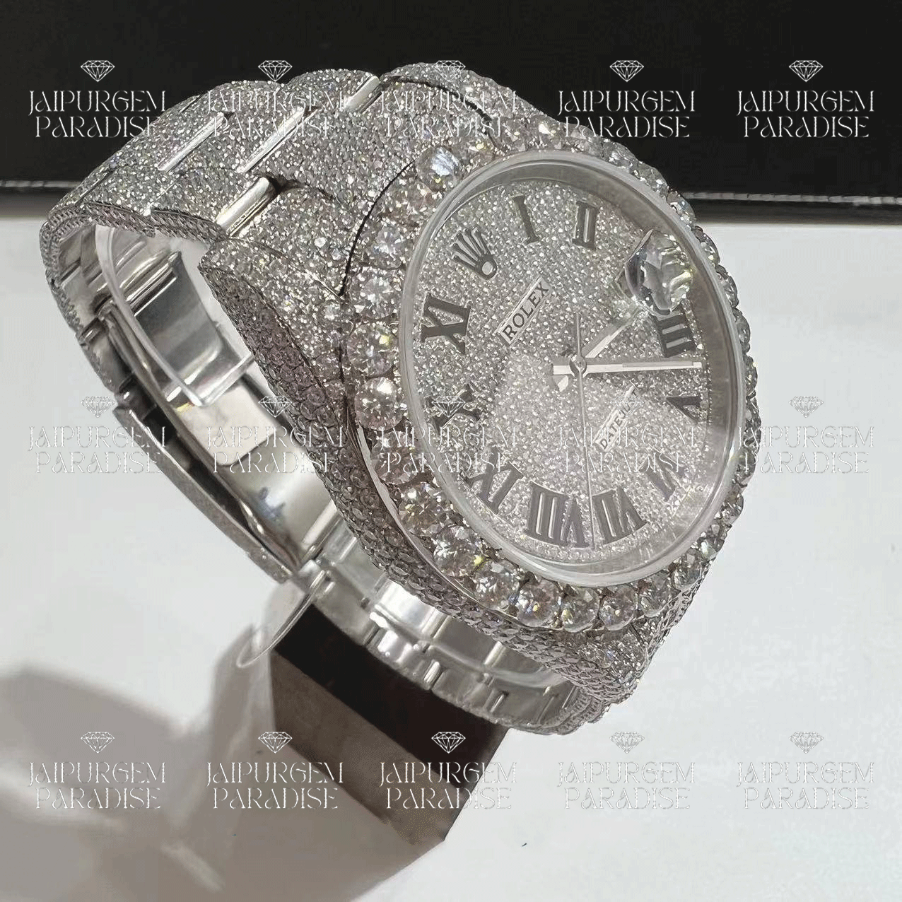 Hip-Hop Luxury Automatic Movement Handcrafted Moissanite Studded stainless steel Watch