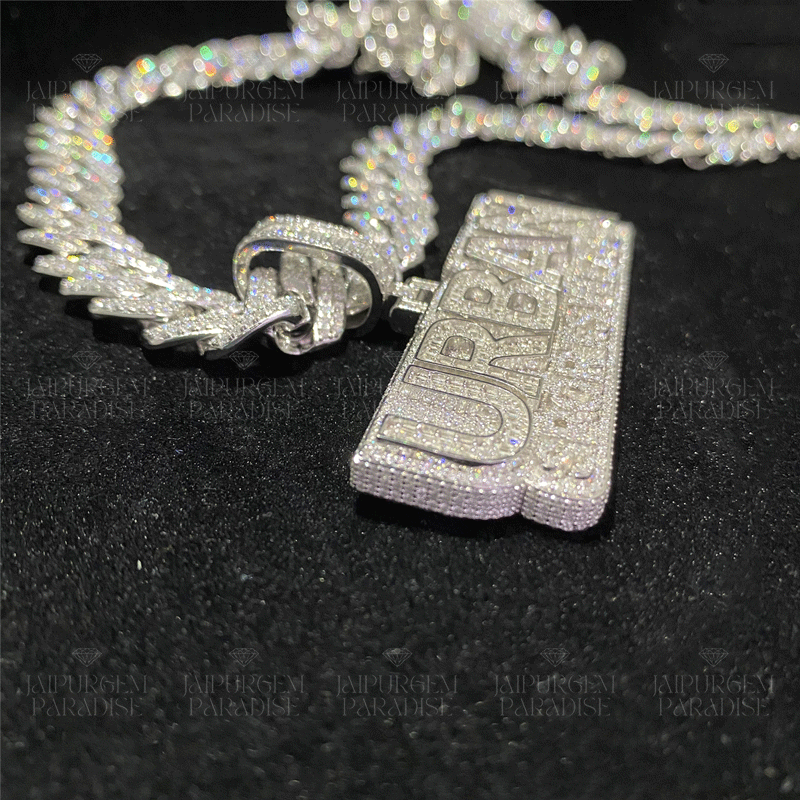 Hip Hop Iced Out Moissanite Baguette Custom Letter Name Pendant