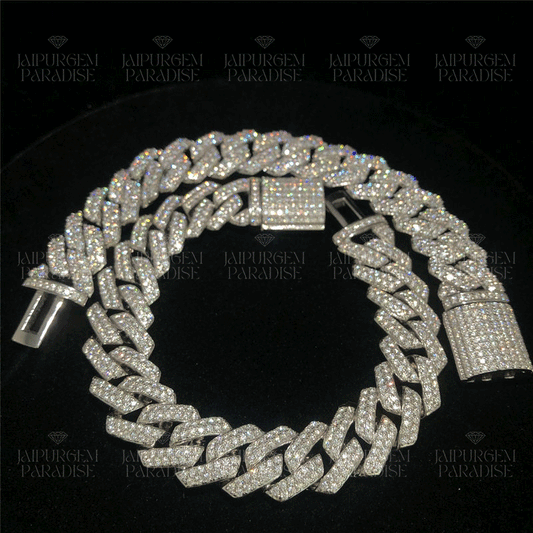 12mm HipHop Luxury Silver Iced Out Moissanite Diamond Bracelet