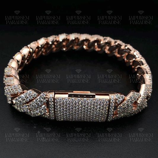 14mm Rose Gold HipHop Silver Iced Out Moissanite Diamond Cuban Bracelet