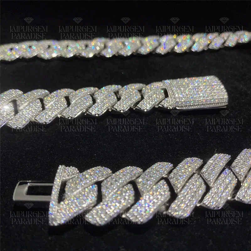 18mm Iced Out Combo Silver Moissanite Hip Hop Miami Cuban Link Chain Bracelet