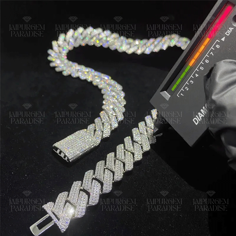 18mm Iced Out 925 Sterling Silver Moissanite Cuban Hip Hop Chain