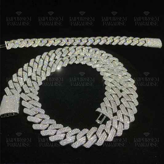 18mm Iced Out Combo Silver Moissanite Hip Hop Miami Cuban Link Chain Bracelet