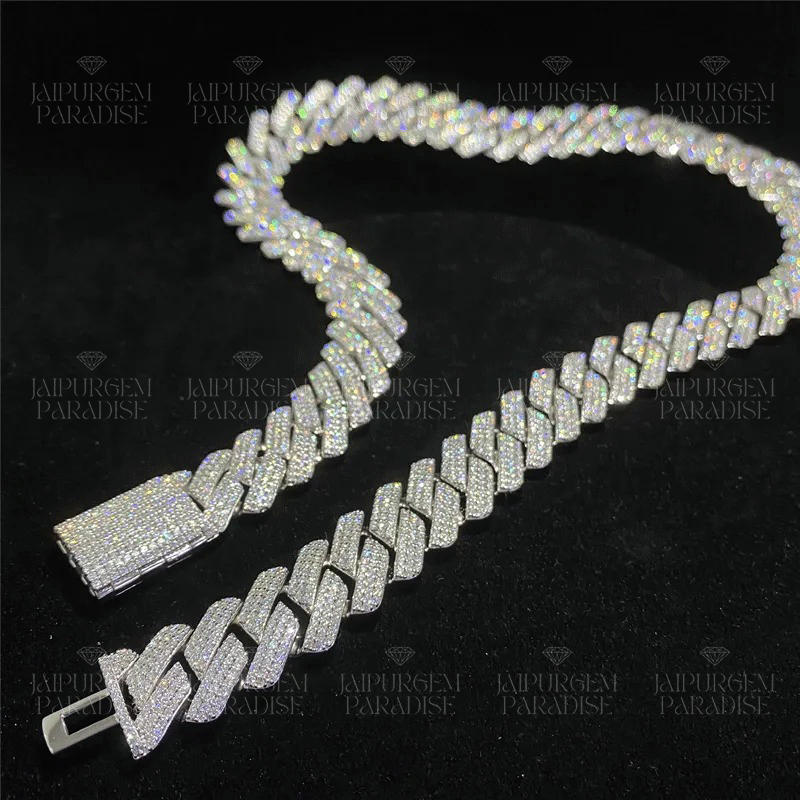 18mm Iced Out 925 Sterling Silver Moissanite Cuban Hip Hop Chain