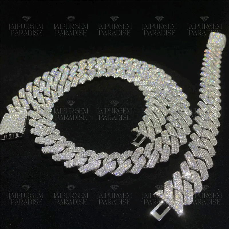 18mm Iced Out Combo Silver Moissanite Hip Hop Miami Cuban Link Chain Bracelet