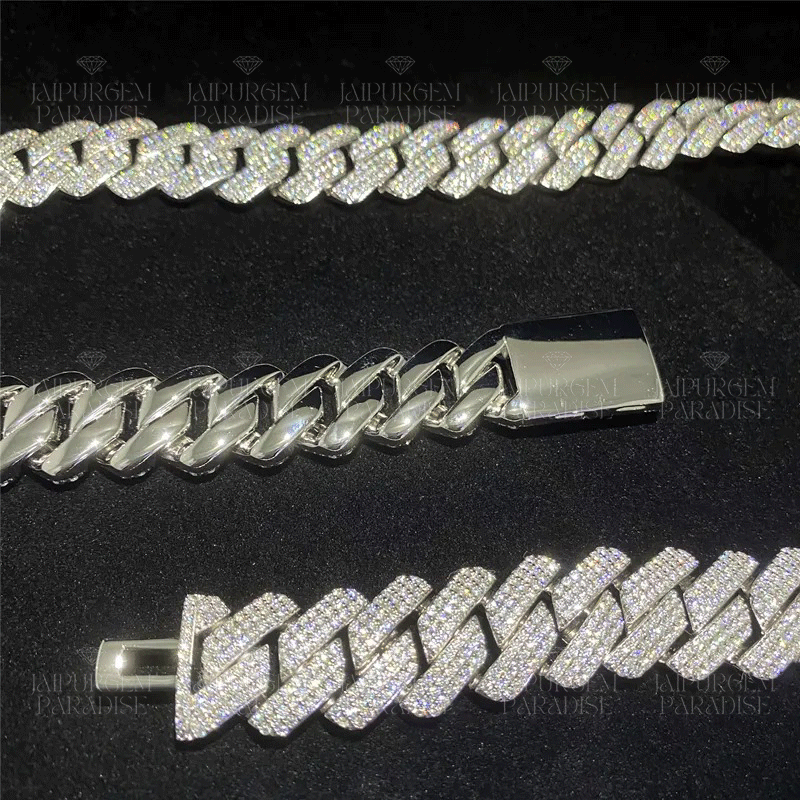 18mm Iced Out Combo Silver Moissanite Hip Hop Miami Cuban Link Chain Bracelet