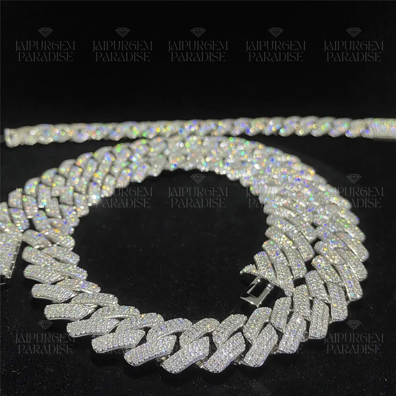 18mm Iced Out Combo Silver Moissanite Hip Hop Miami Cuban Link Chain Bracelet