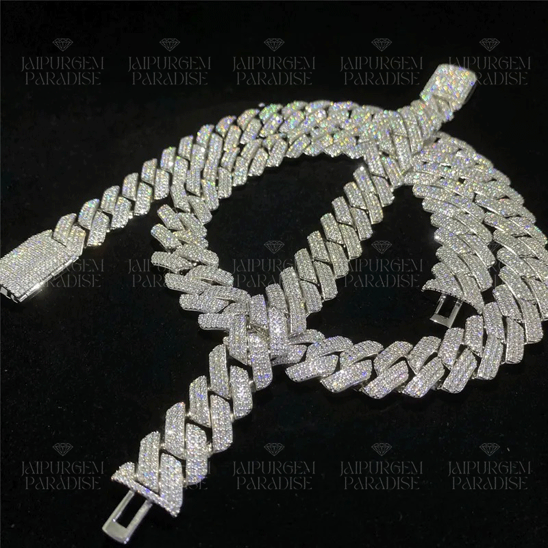 18mm Iced Out Combo Silver Moissanite Hip Hop Miami Cuban Link Chain Bracelet