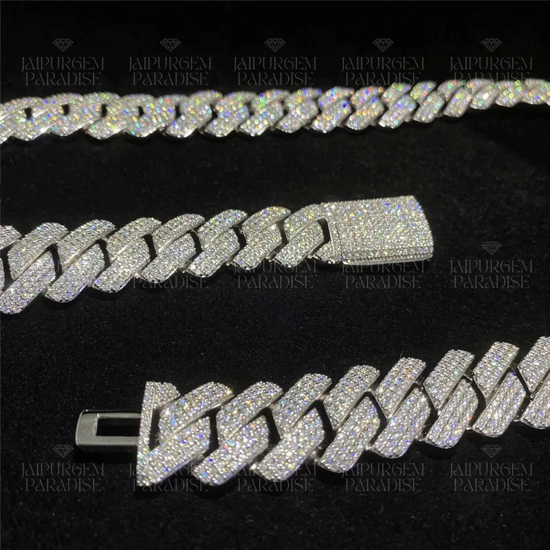 18mm Iced Out Combo Silver Moissanite Hip Hop Miami Cuban Link Chain Bracelet