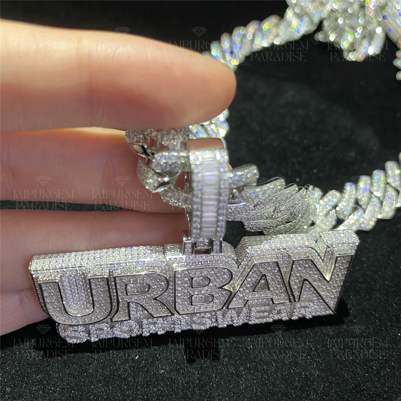 Hip Hop Iced Out Moissanite Baguette Custom Letter Name Pendant