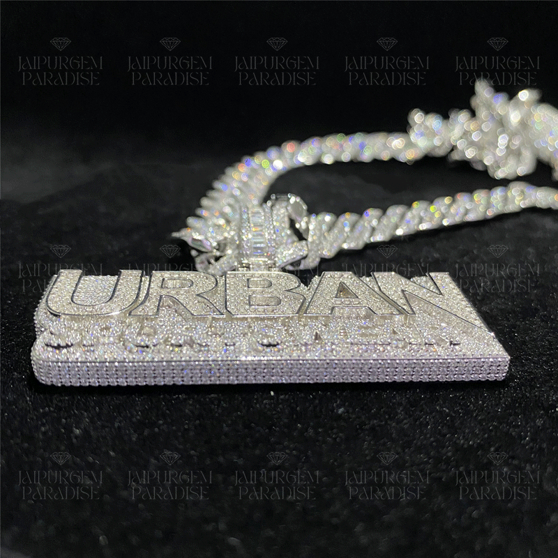 Hip Hop Iced Out Moissanite Baguette Custom Letter Name Pendant