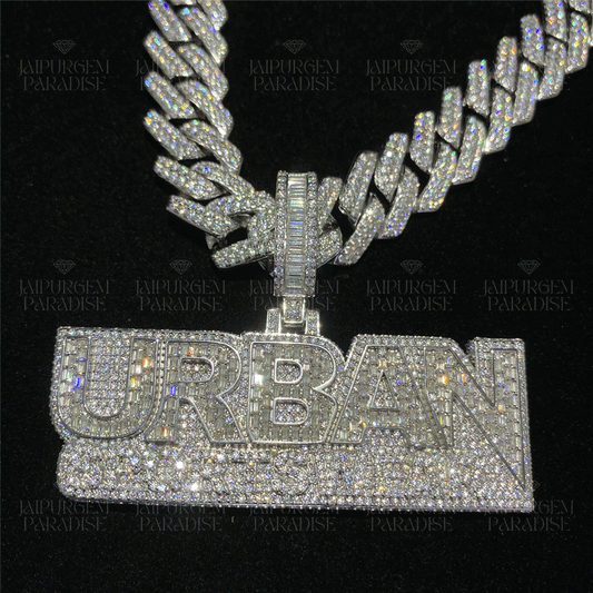 Hip Hop Iced Out Moissanite Baguette Custom Letter Name Pendant