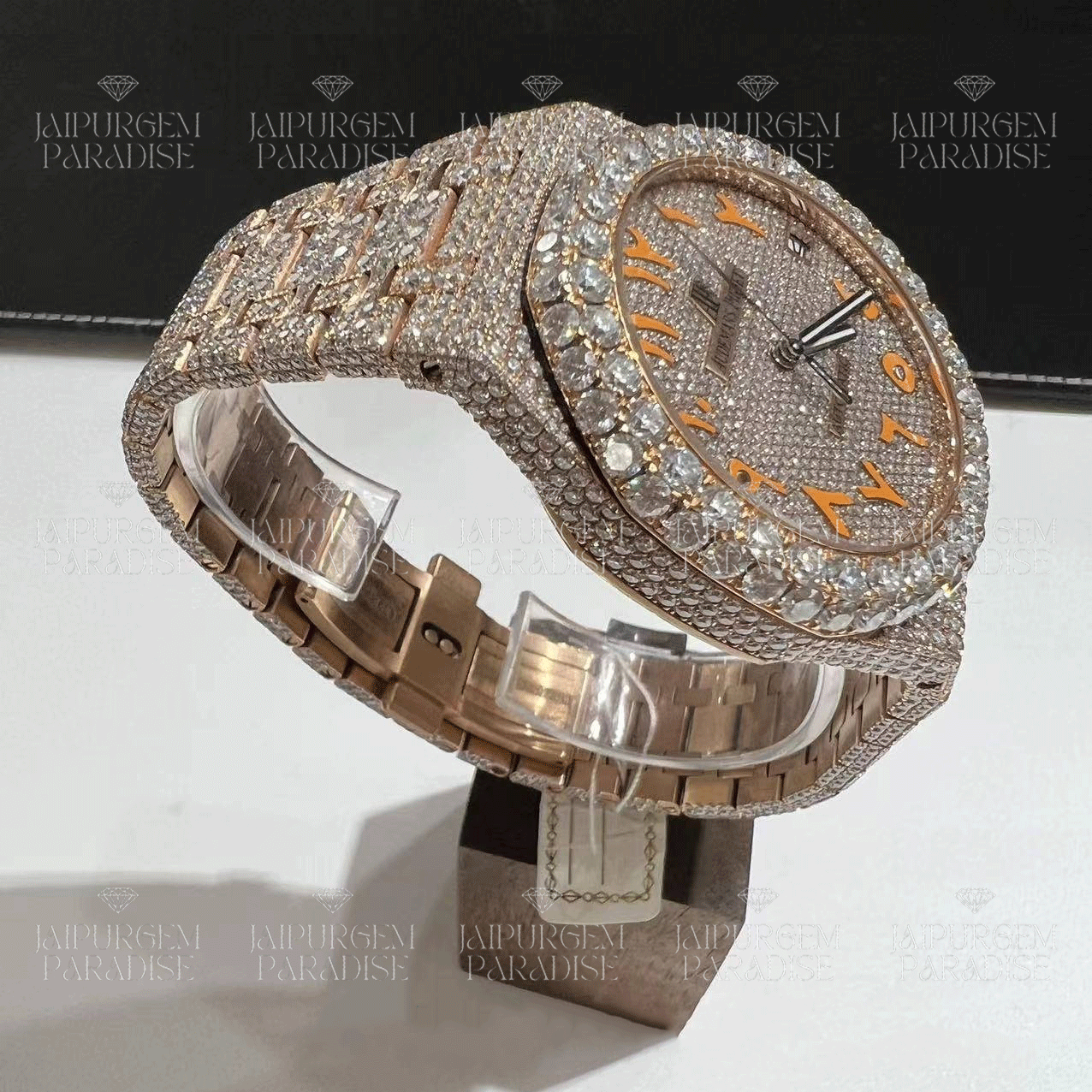 Custom Arabic Dial Rose Gold Luxury HipHop Iced Out Automatic Movement Moissanite Diamond Watch