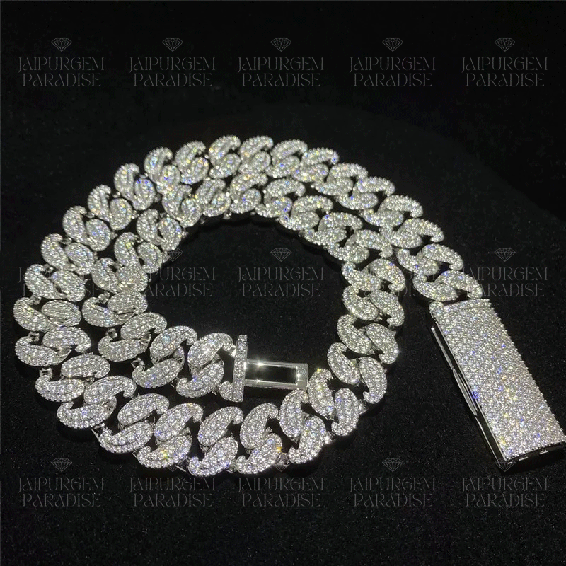 15mm Luxury Iced Out Silver Moissanite Hip Hop Cuban Link Chain