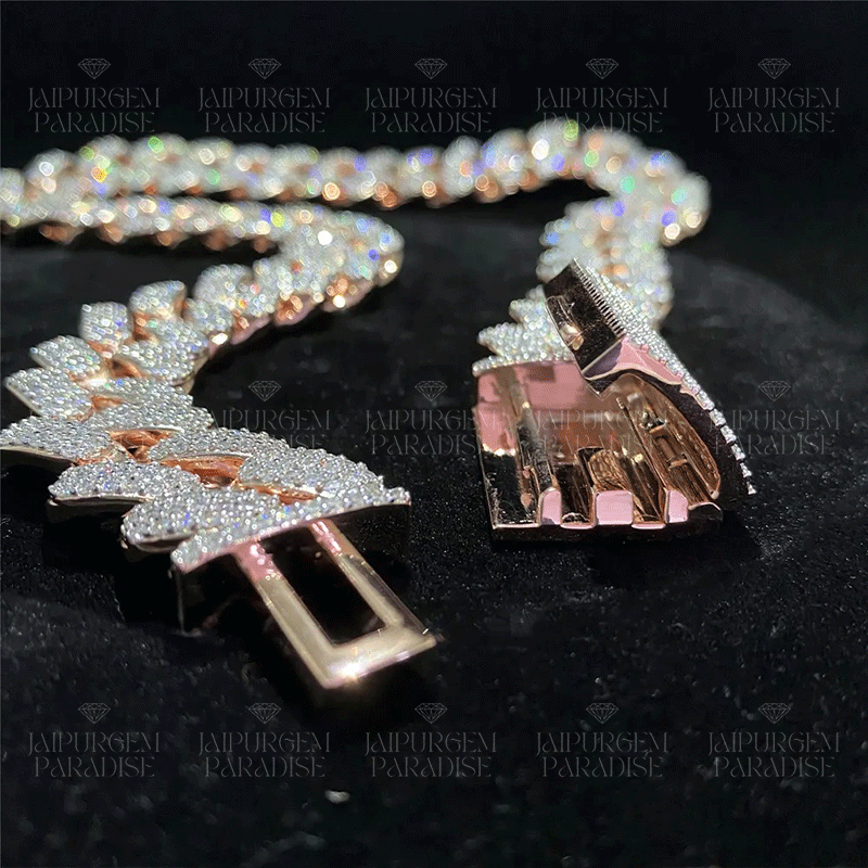 20mm Iced Out Rose Gold Moissanite Silver Hip Hop Miami Cuban Link Chain