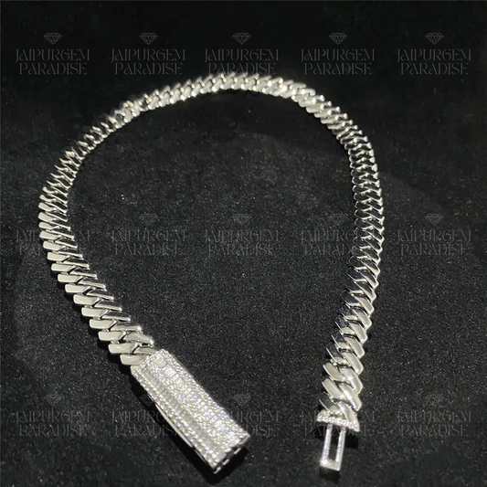 10mm Fine Custom Moissanite Clasp Plain Silver Miami Cuban Necklace