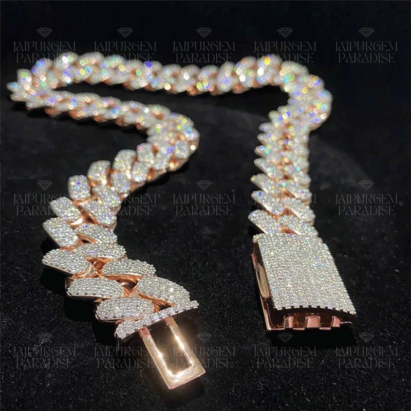 20mm Iced Out Rose Gold Moissanite Silver Hip Hop Miami Cuban Link Chain