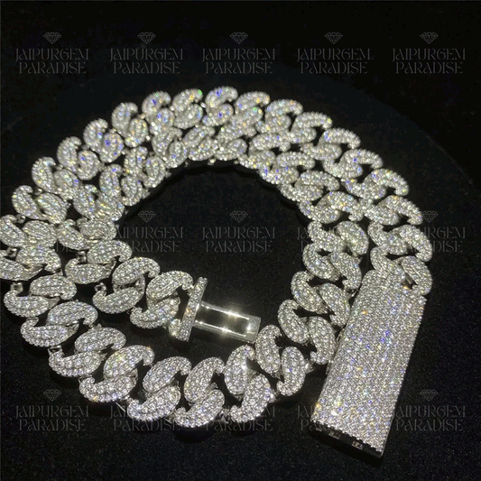 15mm Luxury Iced Out Silver Moissanite Hip Hop Cuban Link Chain