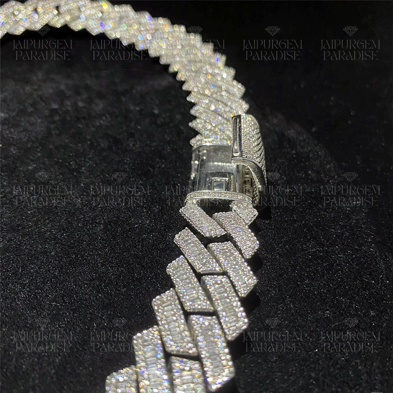 18mm HipHop Iced Out Silver Moissanite Baguette Luxury Cuban Link Chain