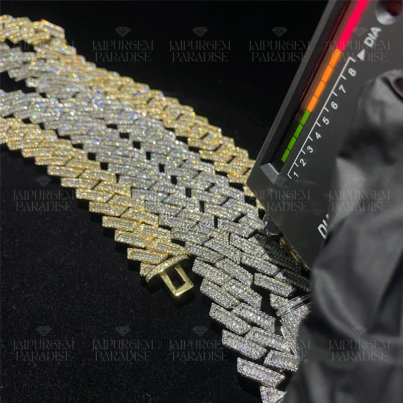 18mm HipHop Iced Out Silver Moissanite Baguette Luxury Cuban Link Chain