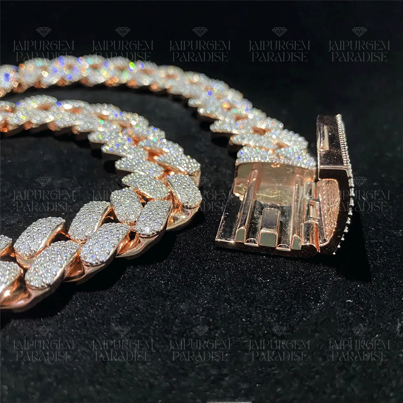 20mm Iced Out Rose Gold Moissanite Silver Hip Hop Miami Cuban Link Chain